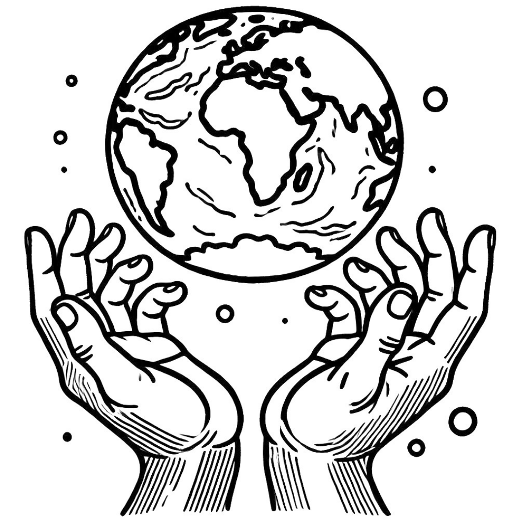 Ilustração de mãos segurando o mundo